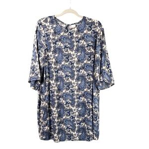 H&M Dress Paisley Print Midi Length Bell Sleeve Keyhole Back Women's Size 10